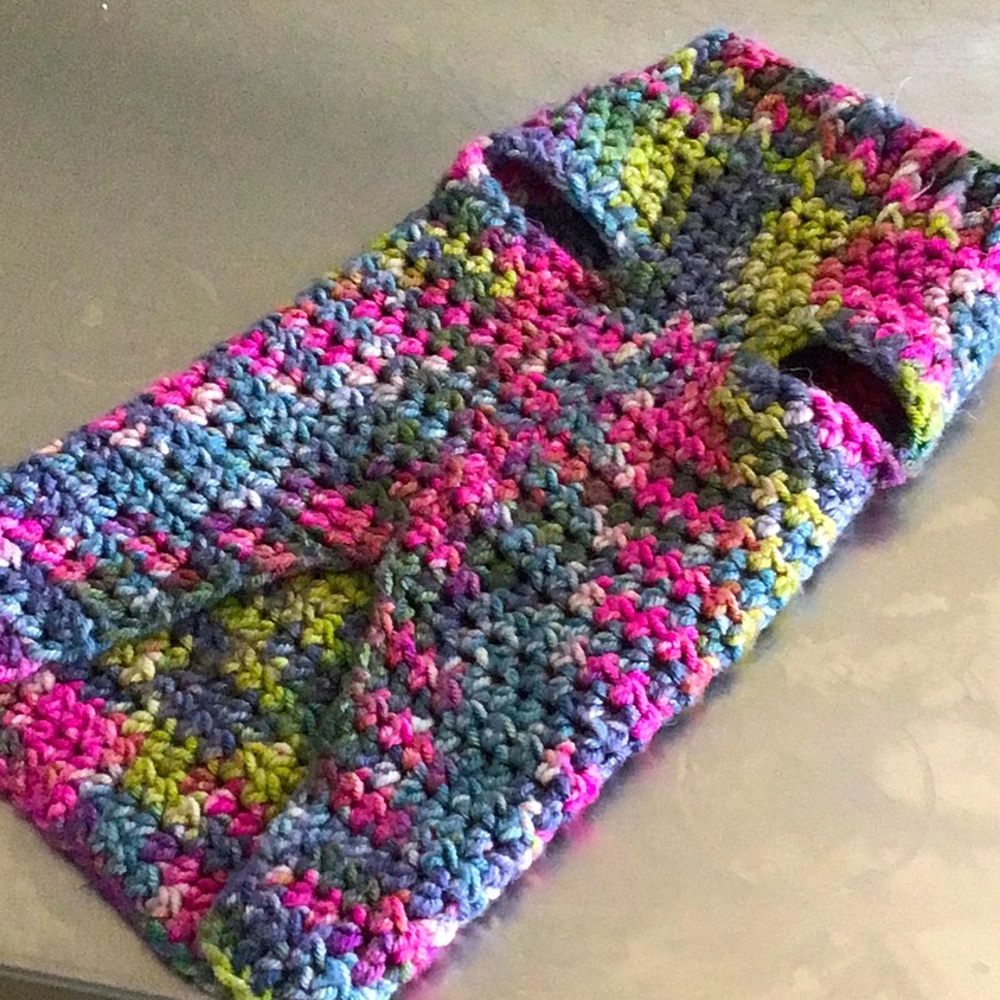 Hand knitted dog sweater.13” long/ 14” diameter